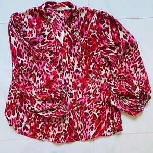 Women's Jodifl Red and Pink Leopard Print Blouse NWT